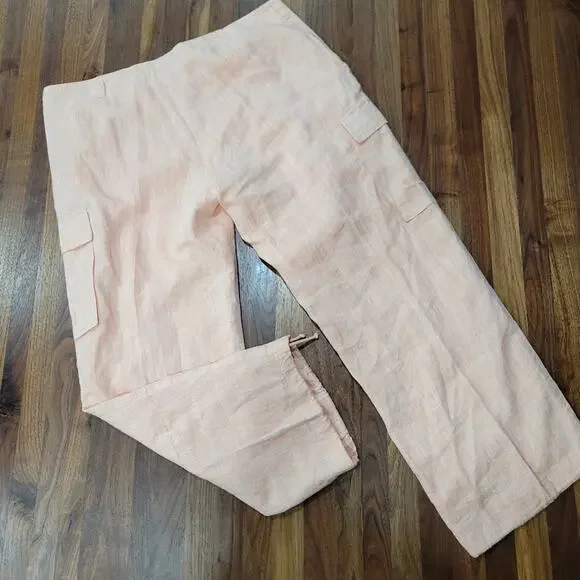 Lauren Ralph Lauren Fully Lined 100% Linen Mid Rise Crop Ankle Cargo Pants